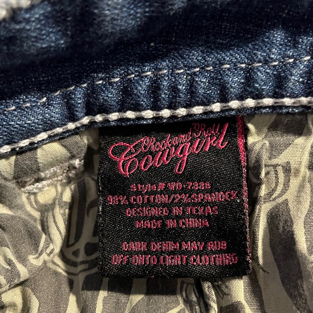 Rock and roll cowgirl denim bootcut jeans - embellished/ distressed W 29 - Picture 13 of 14